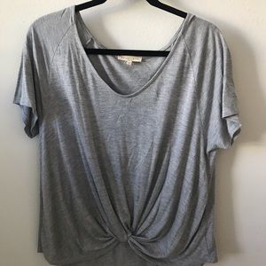 Gray Scoop Neck T shirt with tied front